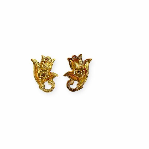 Avon Earrings Spring Tulips Gold Tone Post Pierced Flower Small Stud Vintage - Picture 7 of 9